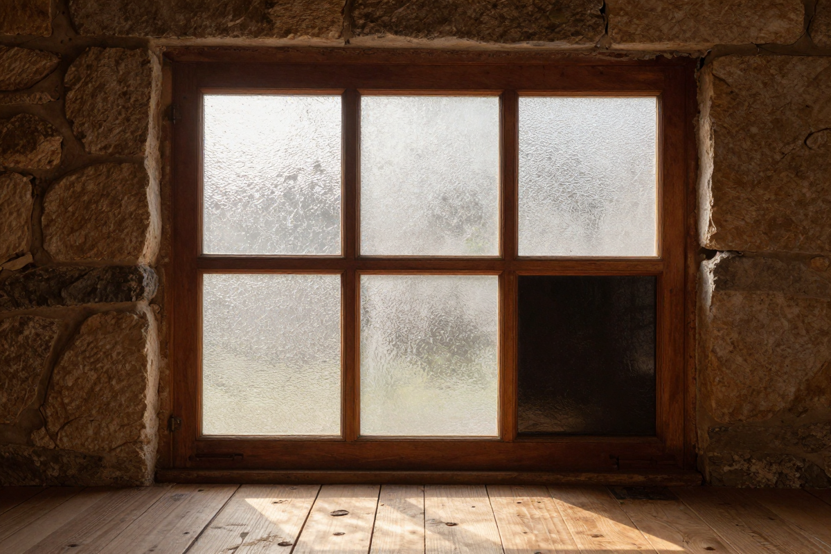 Johari Window — tingkap kayu tradisional dengan empat cermin berbeza tekstur